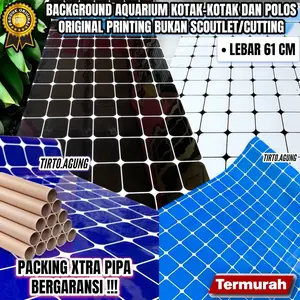 FREE PACKING PIPA BERGARANSI STICKER BACKGROUND DASAR AQUARIUM KOTAK KOTAK MOTIF HITAM PUTIH BIRU MUDA STIKER POLOS SCOUTLET