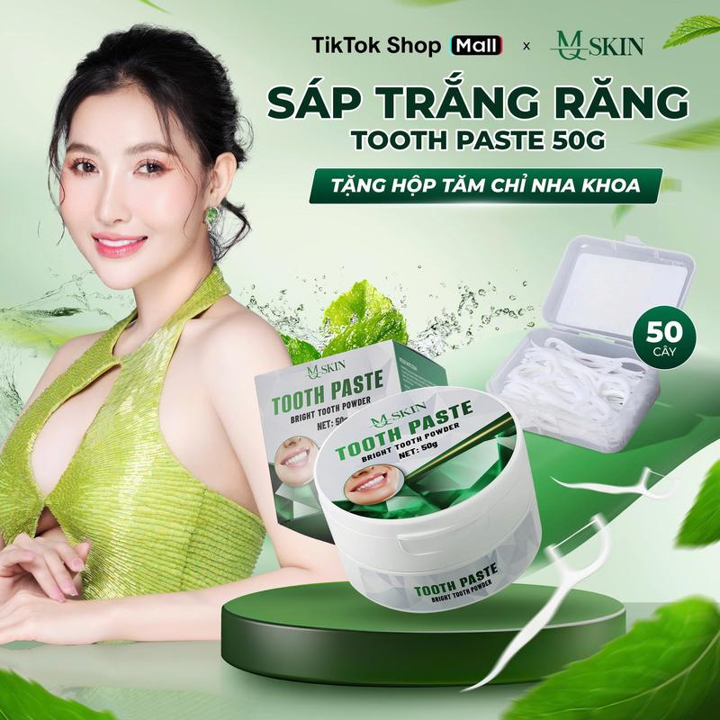 11 Kem Làm Trắng Răng Dạng Sáp Cao Cấp Tooth Paste MQ SKIN 50gr - Hỗ Trợ Làm Trắng Răng Thơm Miệng Sạch Mảng Bám - Kèm Hộp Chỉ Nha Khoa Tặng 50 Cây
