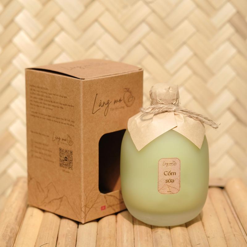 Làng Mơ - Cốm Sữa Thủ Công Đặc sản Tây Bắc, Bình thủy tinh 500ml, hộp giấy Kraft