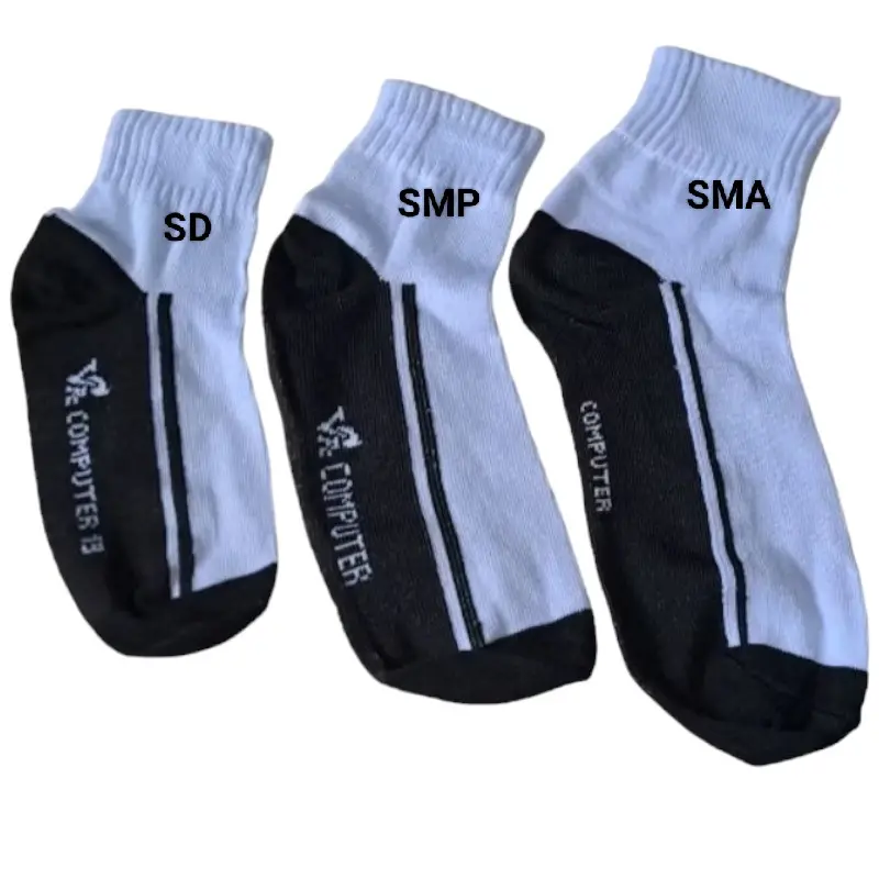 (paket 6 pasang) kaos kaki sekolah pendek anak SD SMP SMA putih telapak hitam 0