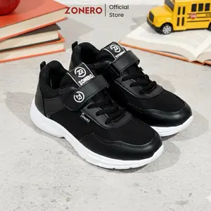 ZONERO Neo Series Sepatu Sekolah Anak laki laki Perempuan Unisex Hitam Polos & Putih Sepatu Sneakers Casual SD SMP Sepatu Olahraga Anak Ringan & Awet Size 31 - 37 Fashion