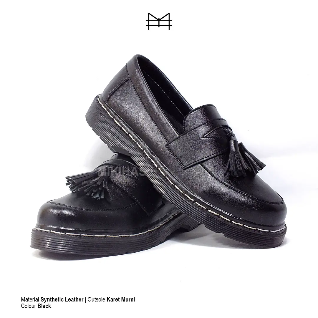 Mikihas Rey Ruber - Sepatu Pria Kulit Hitam Penny Loafers Flat Sol Karet - Kerja, loafers Shoes - loafers  style outfit