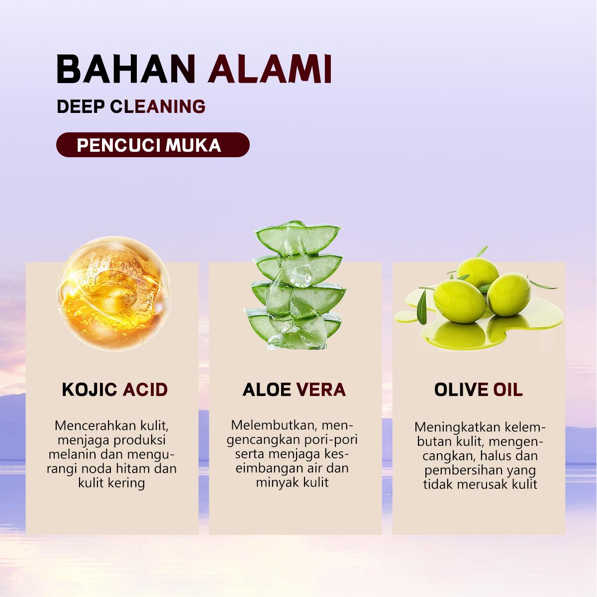 【Bpom】BUY 2 GET 1 Kojic Acid Facial Wash Anti Acne Cleanser 100gr   Wajah and refreshedskin Membersihkan Mencerahkan Perawatan Zaitun Kosmetik Hitam face wash sabun  wajah Komedo Kusam Niacinamide Pencerah Memutihkan
