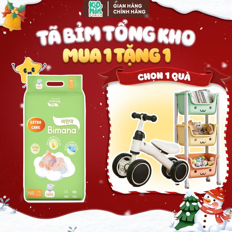  1E   TẶNG XE CHÒI CHÂN KỆ GẤU 3 TẦNG  COMBO 1 bịch tã bỉm quần dán Bimana Extra Care Hàn Quốc mỏng thoáng thấm tốt đóng xuyên dêm đủ size NB tới 4XL 