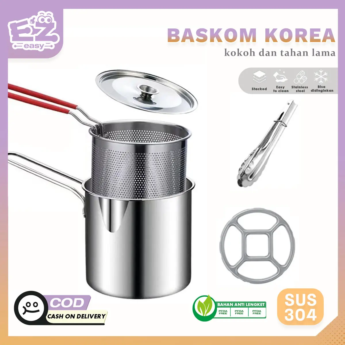 304 penggorengan stainless steel penggorengan multifungsi penggorengan rumah tangga penggorengan gas mini pot mini dengan saringan penggorengan kecil hemat minyak