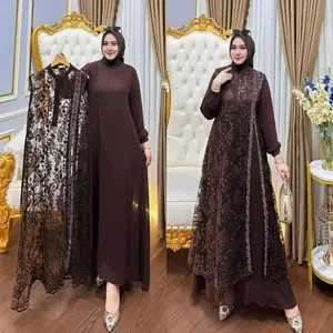 Naila Dress Brokat Mewah Kondangan Gamis Terbaru Trendy 2026 Mahogany Baju Gamis Lebaran Elegant Model Terkini Gamis Brukat Kombinasi Ceruty Babydoll Full Puring Variasi Swaroski Gaun Remaja Muslim Gamis Couple Keluarga Nyaman
