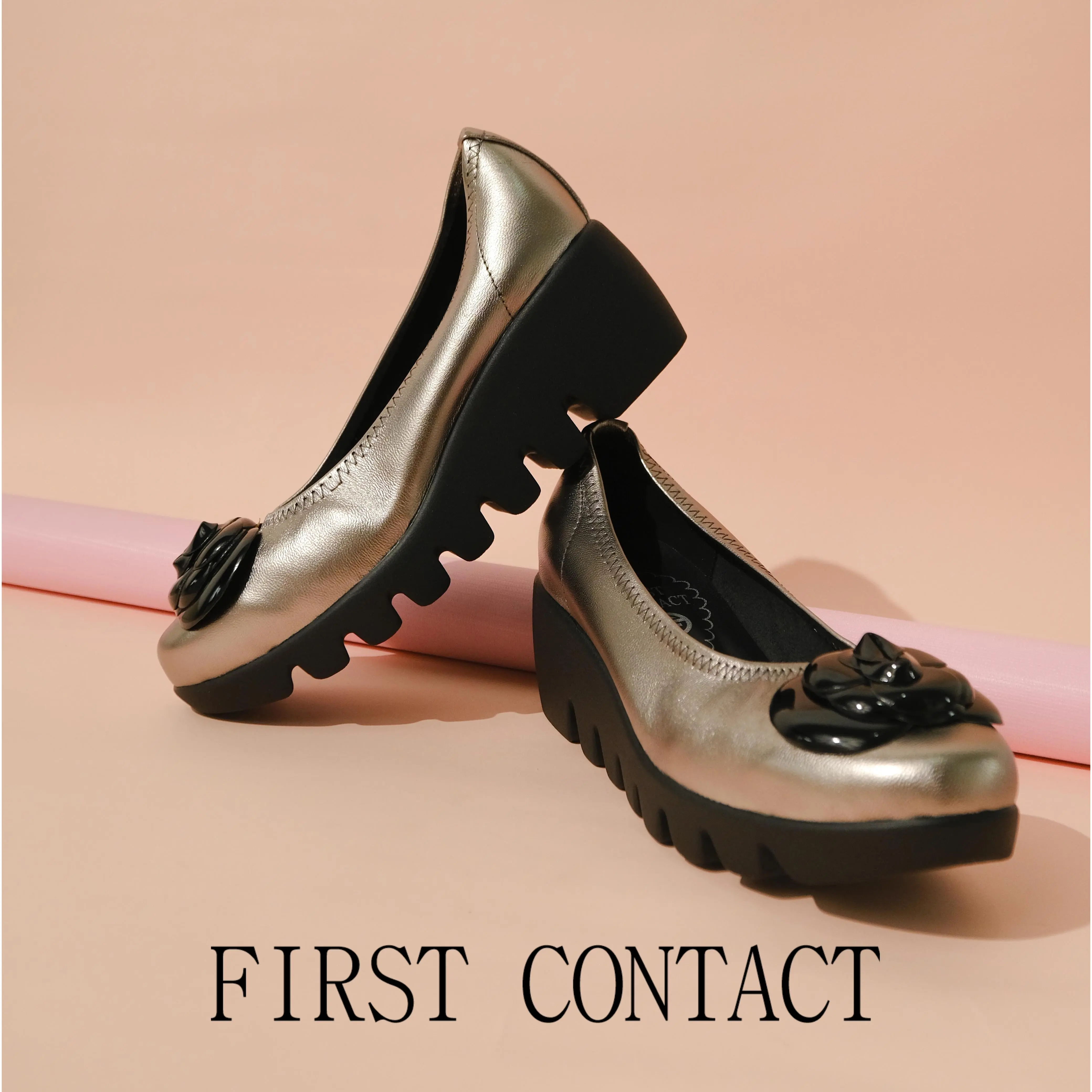 First Contact Sepatu Wanita Wedges Aether Bloom Silver Kulit Asli Premium Anti Slip