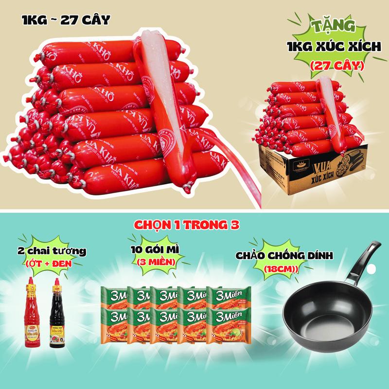 COMBO SIÊU RẺ: 1KG xúc xích ăn liền Vua Khô  SIZE 35gr cây  - Tặng 1Kg xúc xích + 10 gói mì 3 miền - Đồ ăn vặt snack Food ăn liền Thức Ăn ăn liền Thịt   đồ ăn nhẹ khô 