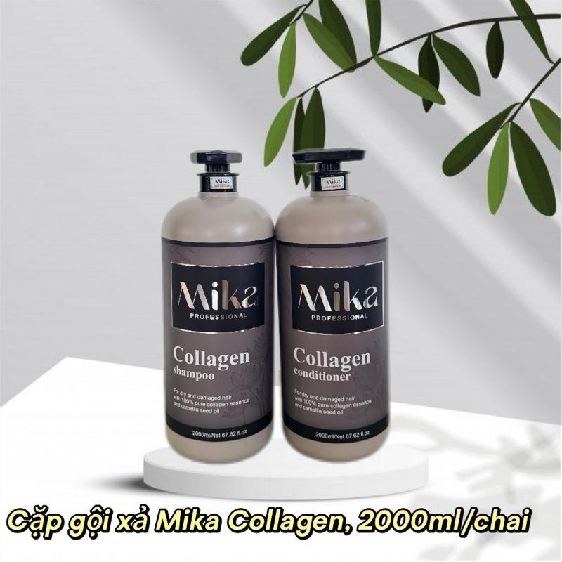   4000ml  Cặp dầu gội xả Mika collagen  xám  dưỡng tóc phục hồi hư tổn MK01 