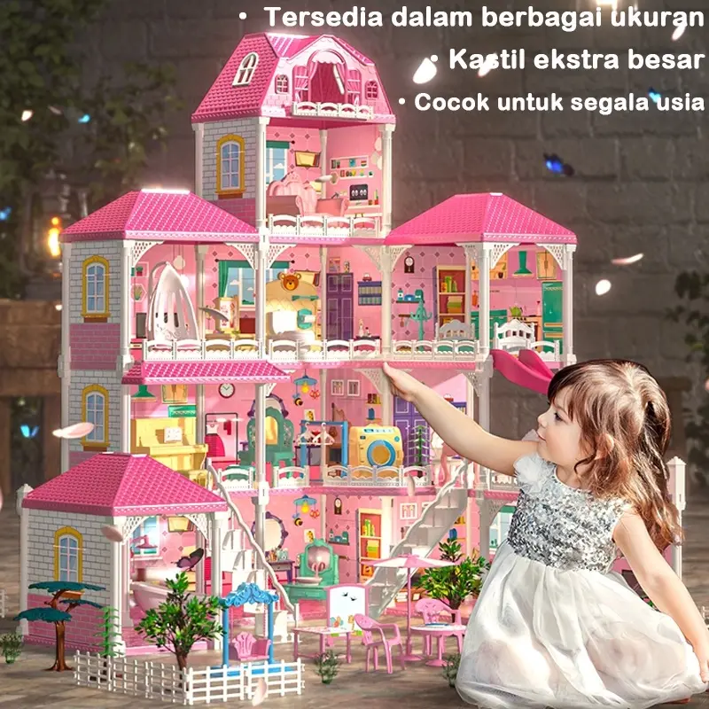 mainan anak perempuan rumah Princess mainan Castle 86cm mainan rumah boneka mainan perempuan besar Villa Hut rumahan Bermain Anak Mainan Anak Perempuan Rumah Boneka Imitas mainan rumah rumahan Hadiah  Toys Doll