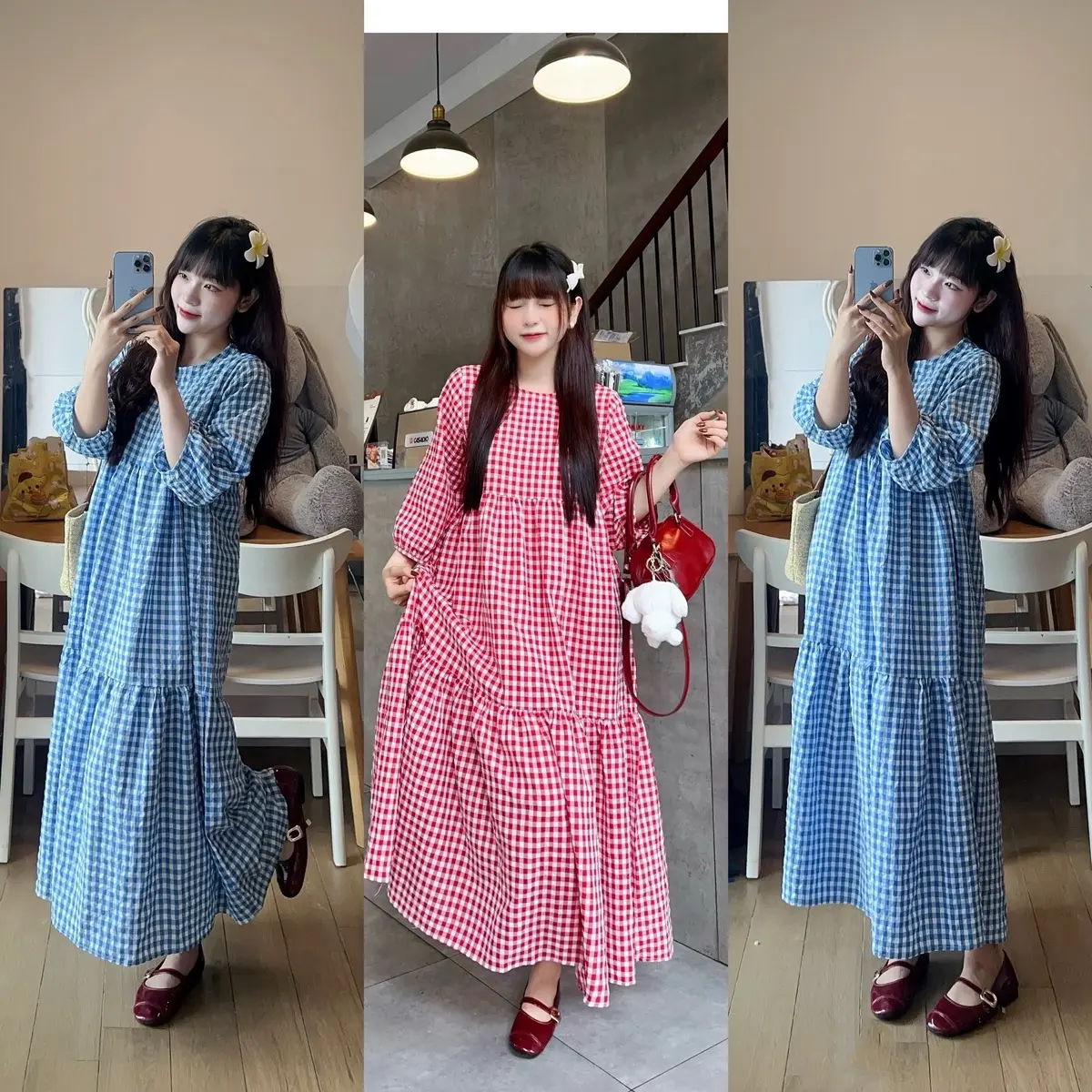 Váy baby doll kẻ ( ảnh by Ly ) cân nhắc trước khi mua 70kg đổ về form váy to ạ