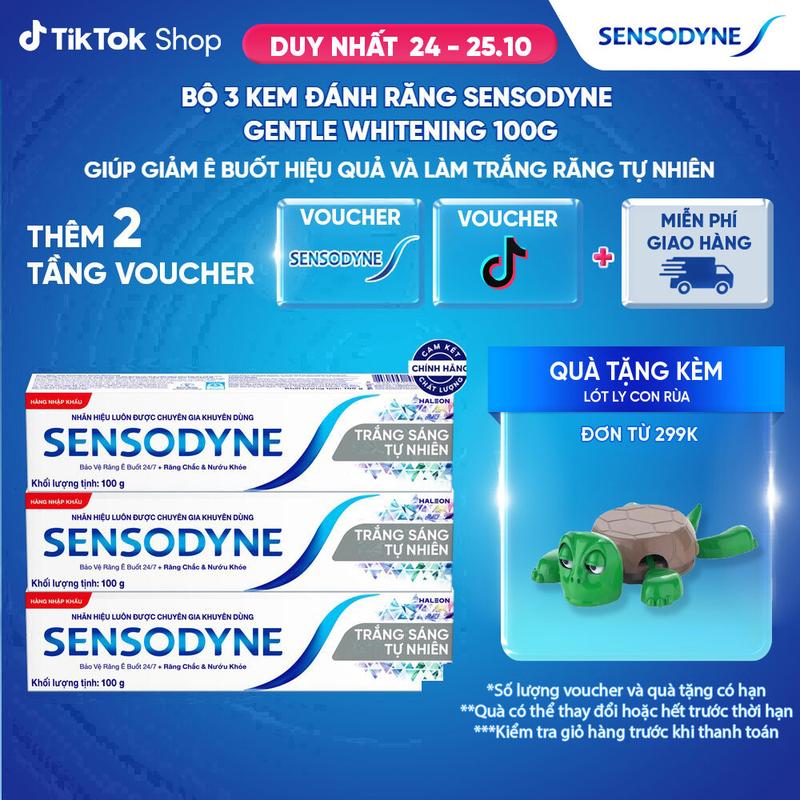 Bộ 3 kem đánh răng SENSODYNE Gentle Whitening 100g giúp giảm ê buốt hiệu quả và giúp làm trắng răng tự nhiên