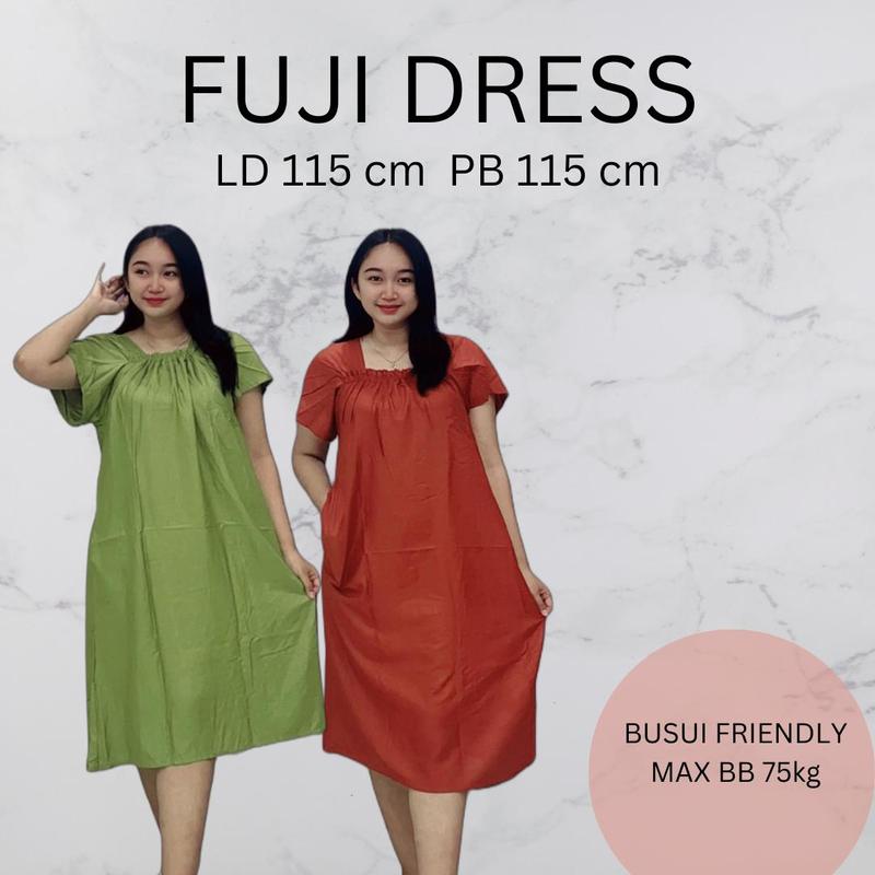Daster Fuji Polos Isi 2 Pcs Busui Karet Terlaris Lengan Lonceng A-Line Manis Katun Rayon Lembut Motif Oversize Dress Tidur Nyaman 0