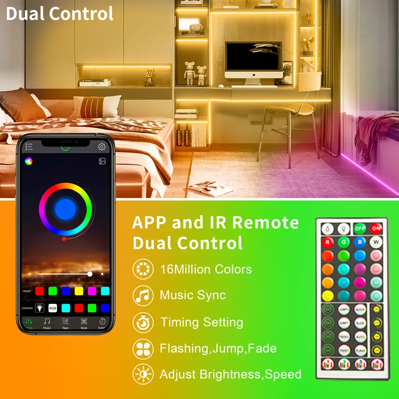 30M 20M 10M 5M Smart App RGB Led Strip Lights for Home Party Decor More Choices for Bedroom  with both Remote and APP Control  Music Sync Bluetooth  for Room Lighting 1