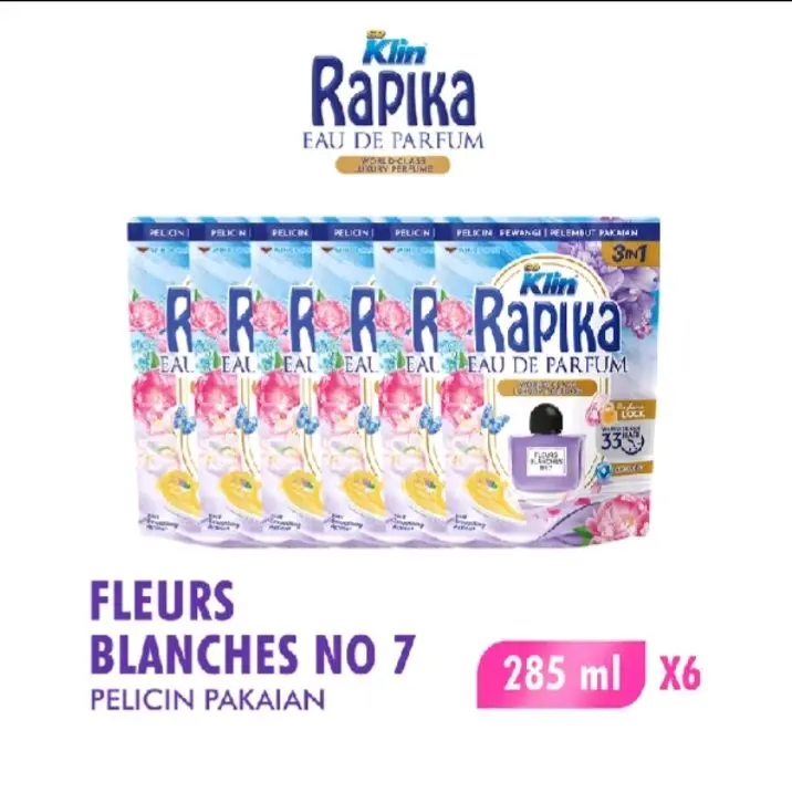 Klin Rapika Eau de Parfum Fleur Blanches No 7 Pouch 285ml x6 Pewangi & Pelicin Pakaian