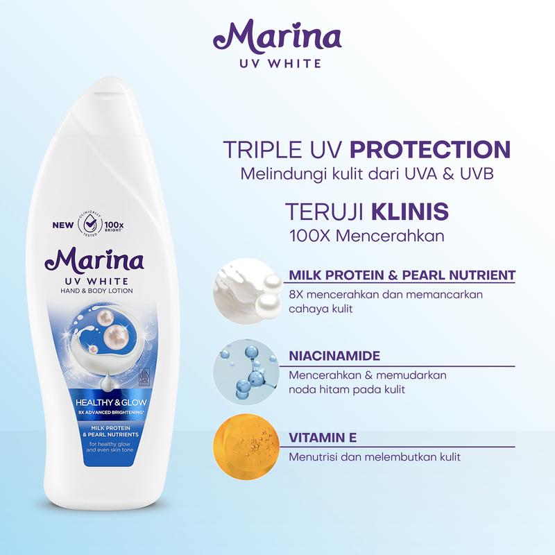 Marina Hand Body Lotion UV White - Healthy & Glow [460 ml / 2 pcs] Exp : 09.2027 - Mencerahkan Kulit 1