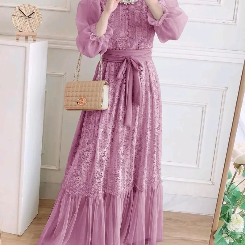 TP89 Dres Gamis inana 89z4 maxi cantik full brukat lapis furing Muslim Organza Nyaman Wanita Tile 3