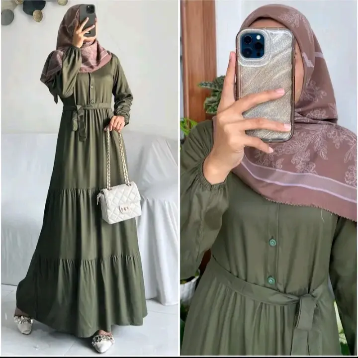Gamis Wanita Syar'i Muslim Elegan Terbaru Azzahra Bahan Cringkel Lengan Panjang 7