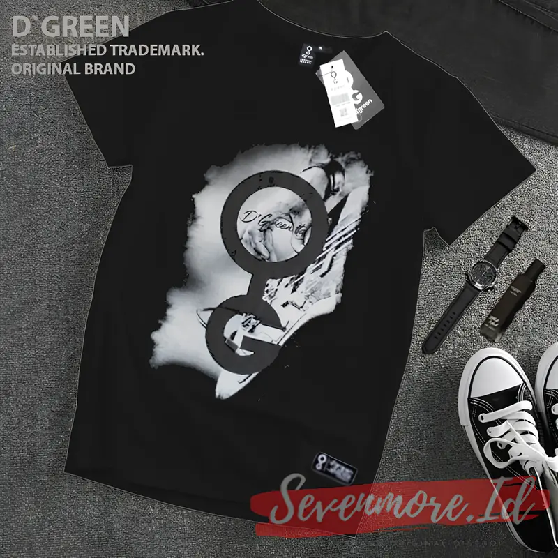 Baju Kaos Distro Pria Kasual keren terbaru D`GREEN Motif LOGO BACK GUITAR Kain Katun Combed 30s 1