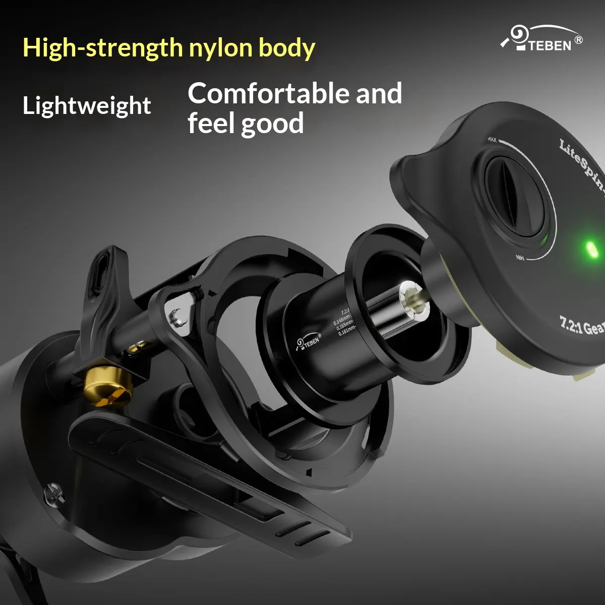 TEBEN LiteSpin DC SDC Fishing Reel with 7.2:1 Gear Ratio