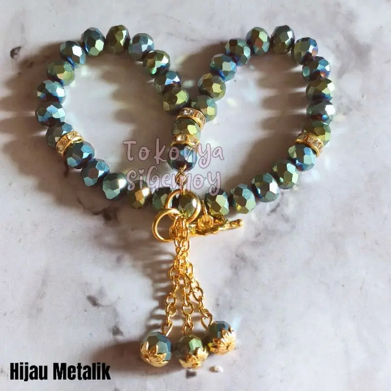 Gelang tasbih 33 butir kristal warna metalik 5