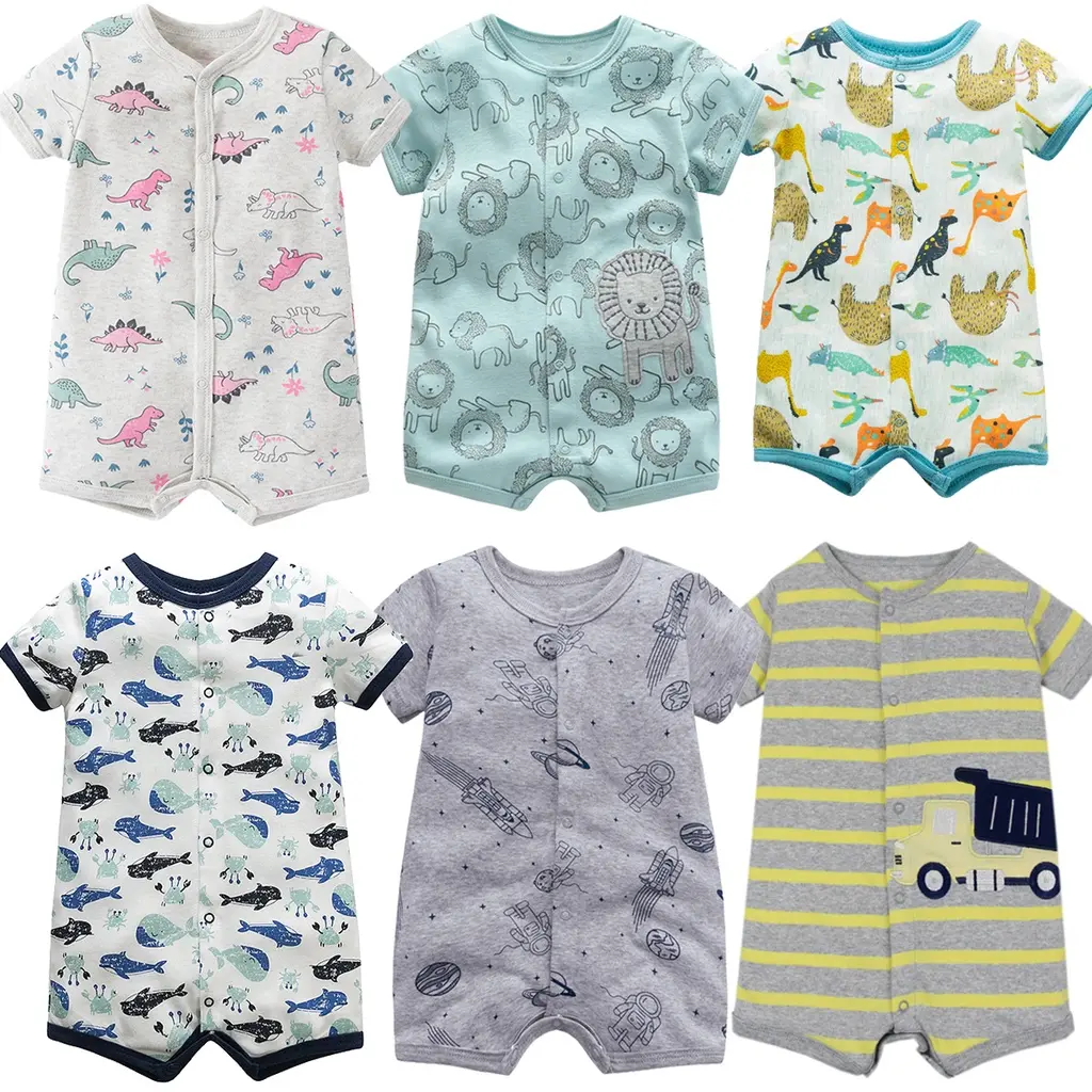 Newborn Baby Boys Clothes Infant Romper Cotton Short Sleeve Infant Button Baby Bodysuit