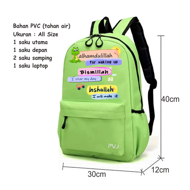 Tas Ransel Gendong Islami Alhamdulillah Anak Dan Dewasa SD SMP SMA Backpack Unisex Fashion Sekolah 6