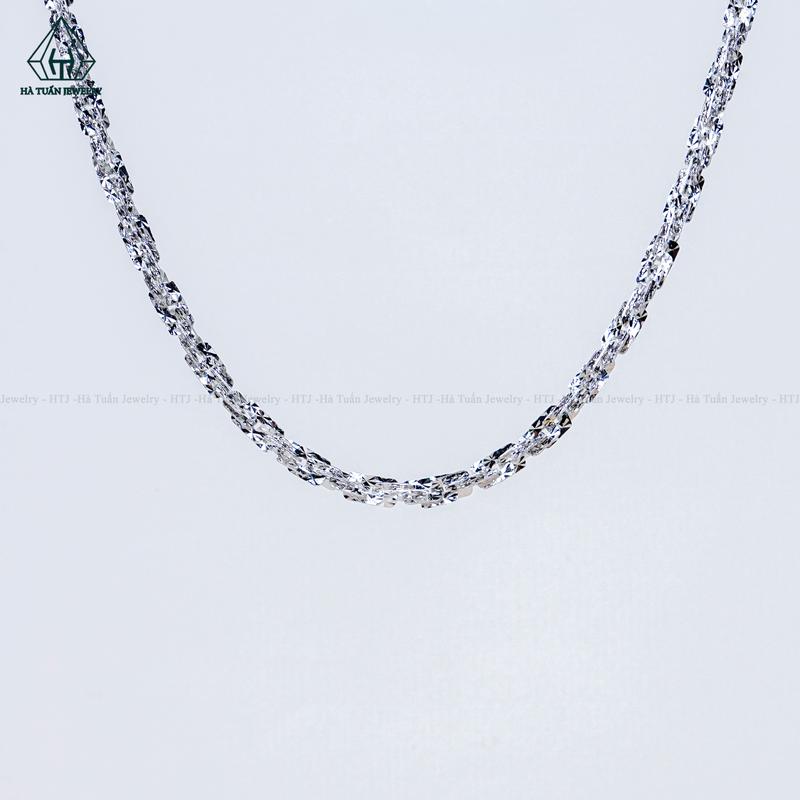 Hà Tuấn Jewelry Dây Chuyền Nữ Xoắn Vuông Bạc 925 Xi Kim Bản 4mm NCX038