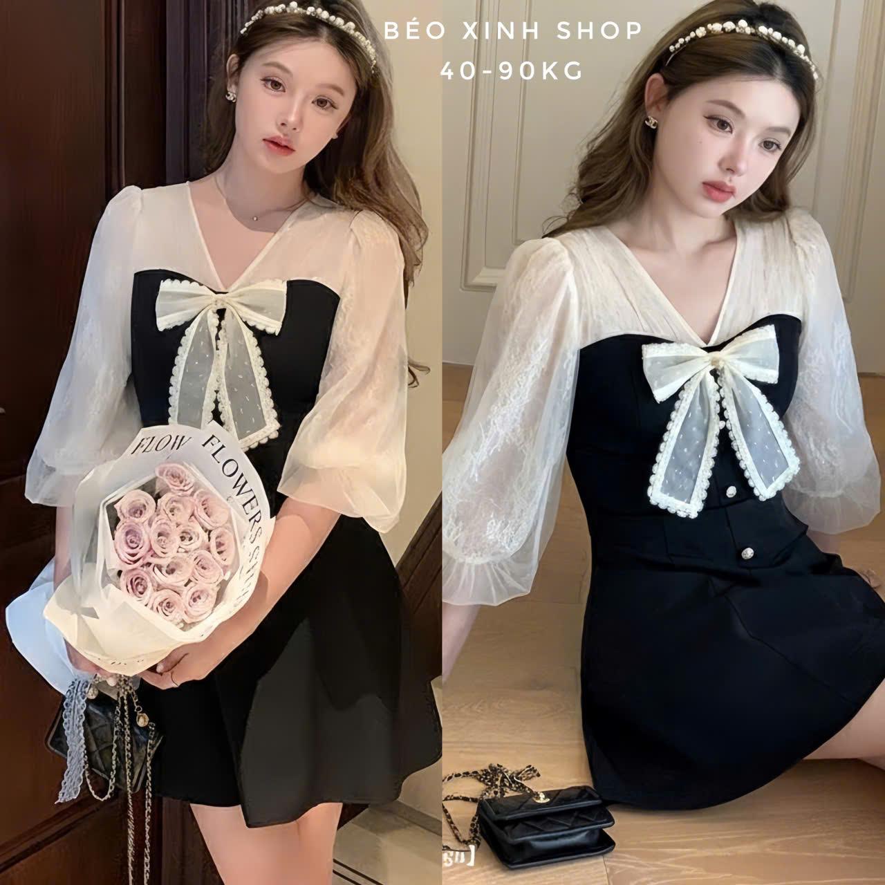 Đầm Dự Tiệc Thiết Kế Dáng Ngắn Phối Nơ Voan(Vải Tuyết Mưa Phối Voan) Cao Cấp Thanh Lịch Sang Trọng Cho Các Nàng Bigsize 40–90kg Thời Trang Nữ Béo Xinh Shop - A.1709