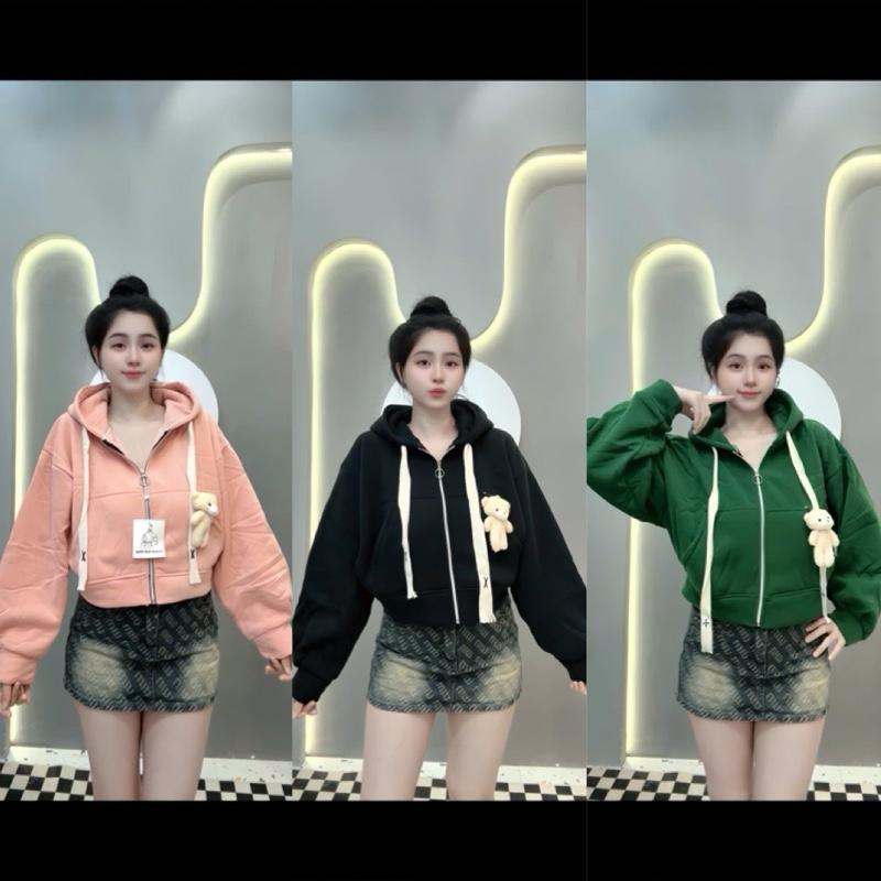  ÁO KHOÁC NỈ LỬNG 4 TÚI dày dặn Nữ Top Women Hoodie Kem zipper zipper 