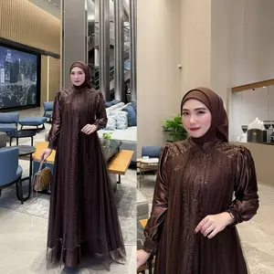 Leya Dress Brokat Kondangan Gamis Wanita Jumbo Tile Polos Seserahan Mix Maxmara Brukat Cantik Elegan