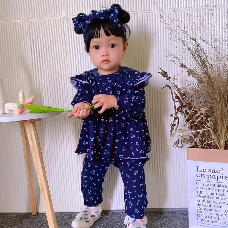 NCC- Usia New Born - 18 bulan Setelan Panjang Baby Perempuan ISVARA Free Headband Oneset Baju lengan panjang bayi Cewek Katun Bunga 8