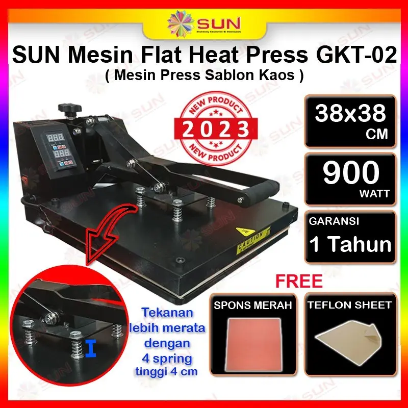 Mesin Press Sablon Kaos SUN 38x38 HIGH PRESSURE ( ALAS ALUMINIUM + KARET SILIKON ASLI )EF-01 / EF-02 /GKT untuk Kaos, Bag, Puzzle, Plat Aluminium, Bantal ( DTG, DTF, Polyflex, Sublime, Transfer Paper, Platisol, Rubber ) 2