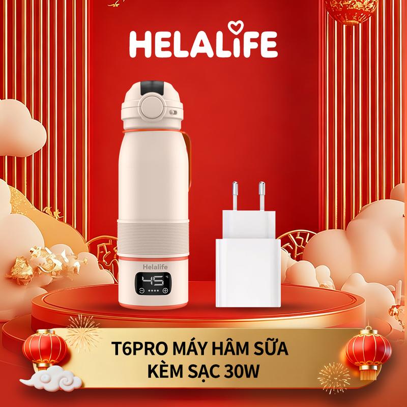  Combo sạc nhanh Helalife T6 + 30W GAN Ấm đun nước Sữa Cầm Tay mini cho bé Thông minh Dung tích 500ml Có thể hâm nóng đến 100 độ Bảo hành miễn phí một năm  VN  