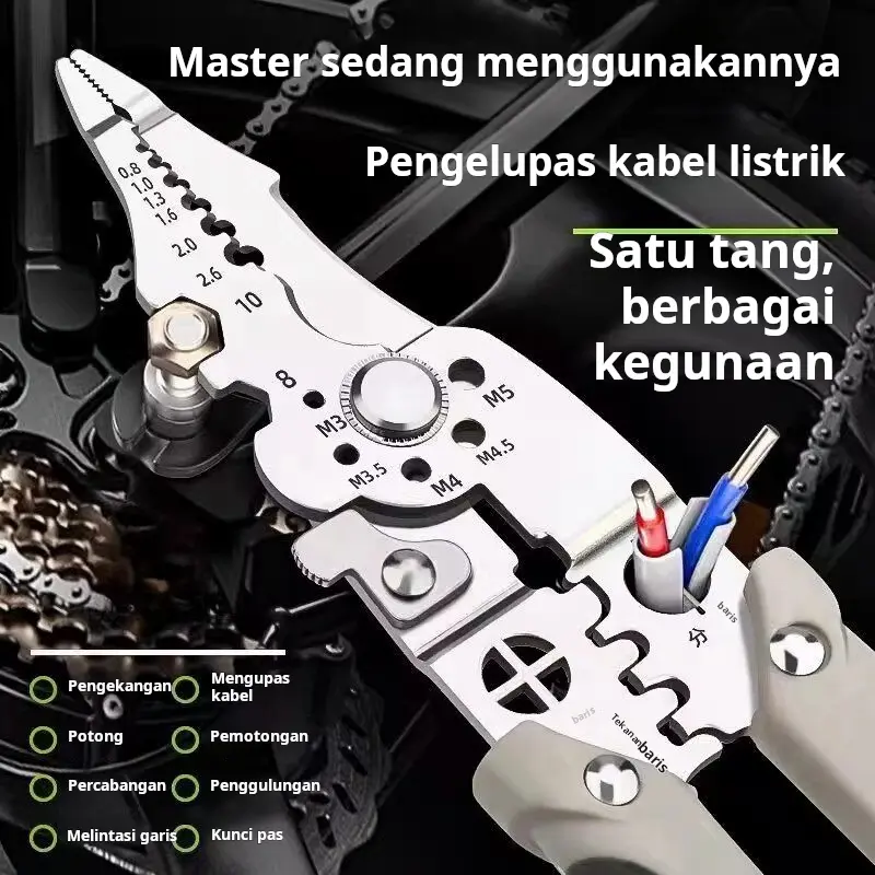Gunting pengupas kabel multifungsi terbaru khusus untuk tukang listrik: pengupas, penekan kabel, penggulung kabel, pemotong kabel, dan pemotong terminal