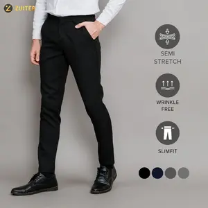 ZUITER - Basic Pants | Celana Bahan Slimfit Kantor kerja Pria Formal Kain Semi Stretch Panjang Hitam Nyaman Tebal Casual