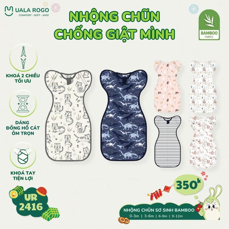 Nhộng chũn cho bé Ualarogo 0-12 tháng Cocoon kéo khóa sợi tre Bamboo mềm co giãn 4 chiều thoáng mát dễ mặc bỉm 2492