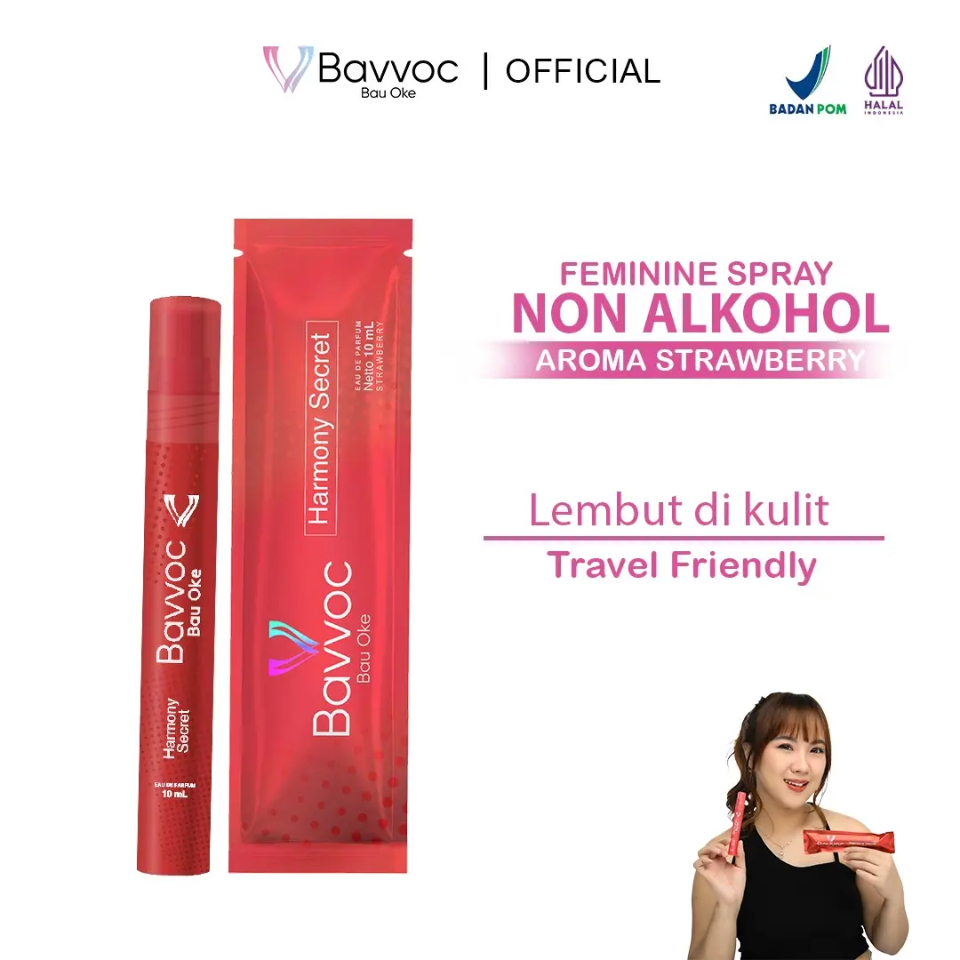 BAVVOC Strawberry Feminine Spray Wanita Non Alkohol Lembut di Kulit untuk Pemakaian Harian | BPOM I Halal