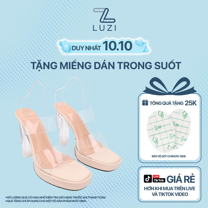 [HÀNG FULLBOX] Guốc cao gót nữ 2 quai mica trong suốt gót 11p,  DéP  cao gót quai ngang mica trong suốt cao 11p Luzi Shoes M134