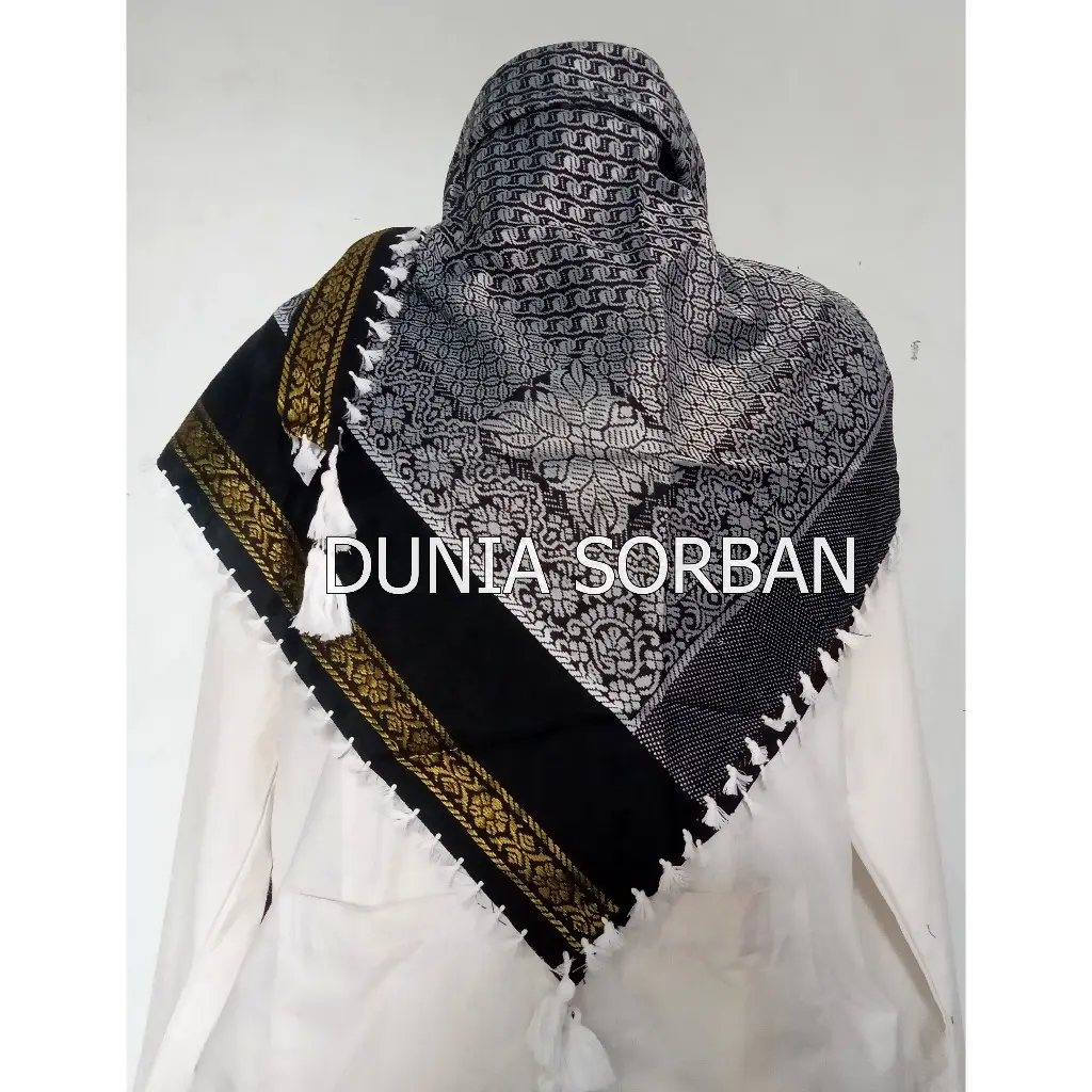 Sorban Kashmiri Persegi Hitam Putih Import India - Rida Shawl - Shemagh
