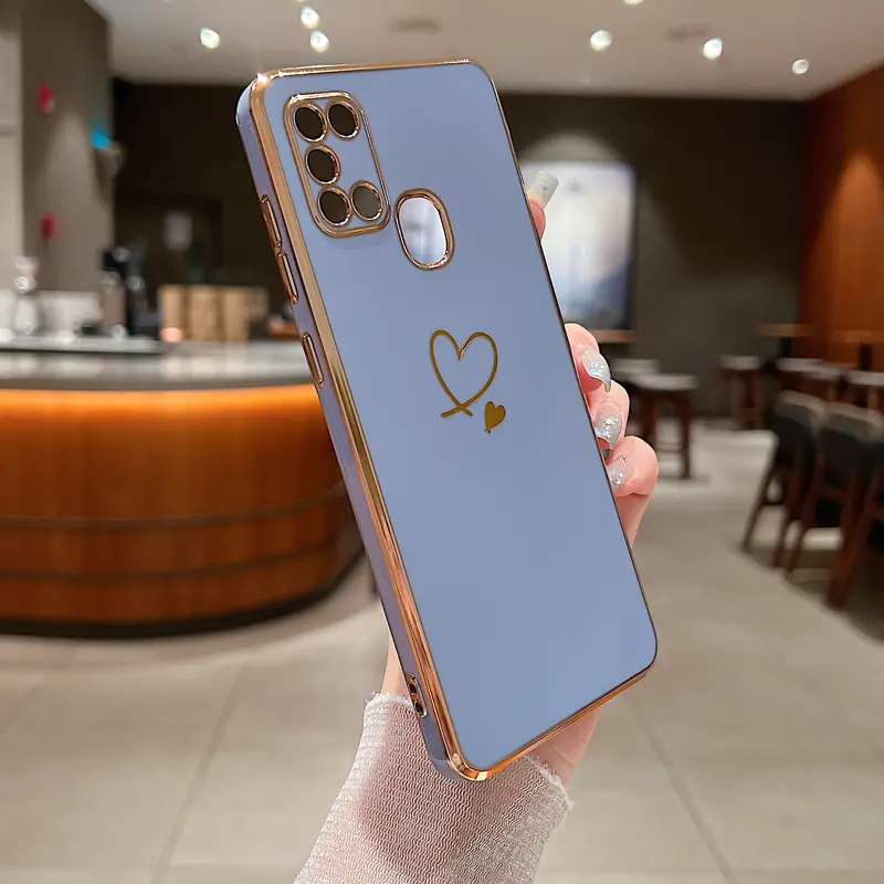 Compatible with Samsung Galaxy A21S Case,Love Heart Pattern Electroplated Design Soft TPU Shockproof Protective Phone Case Full Camera Lens Protection Cover 1