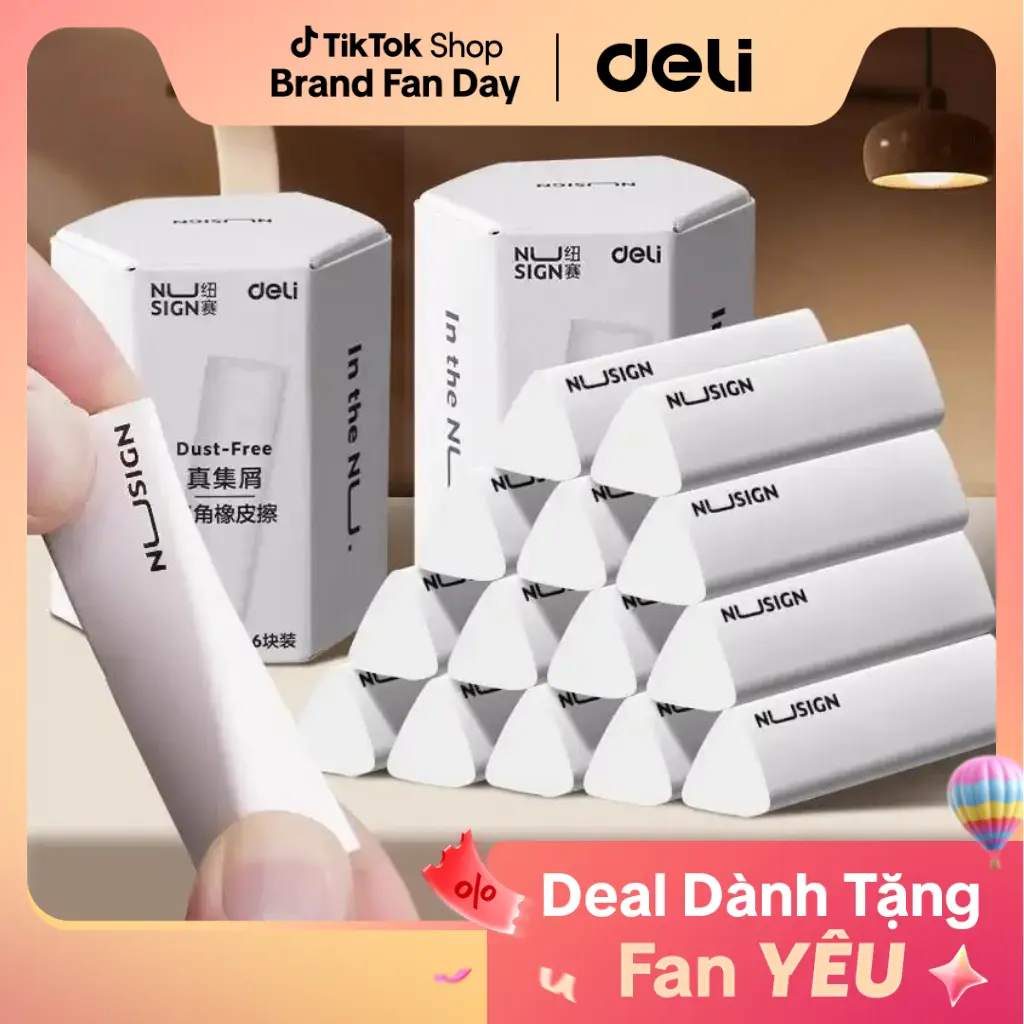 Set 4/5/6 tẩy không vụn Nusign x Deli - Cục gôm tẩy trắng siêu sạch cho học sinh, mĩ thuật sạch từ nét nhỏ lẫn mảng lớn, vụn được thu gọn