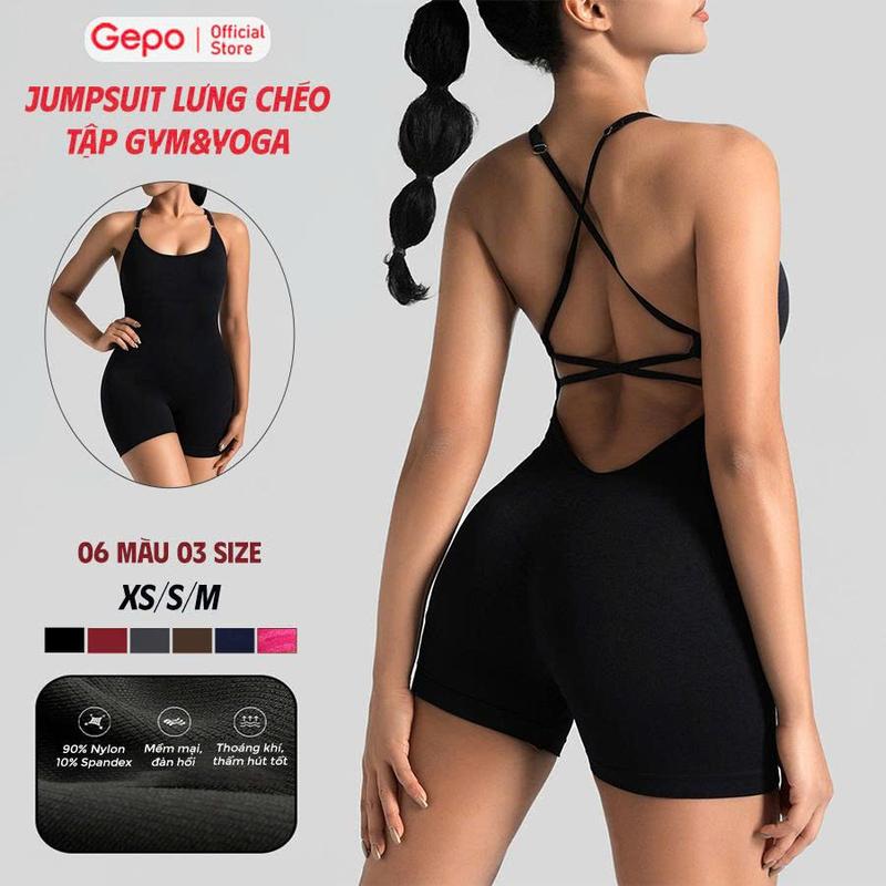 GEPO JUMPSUIT Sẵn Mút Dây Đan Lưng Tập Gym Yoga Chất Dệt Kim Fit Dáng GP309