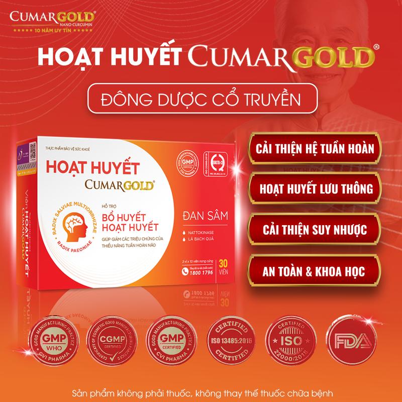 [CHÍNH HÃNG] Hoạt Huyết Cumar Gold - Tăng Cường Tuần Hoàn Khí Huyết, Cải Thiện Suy Nhược Thần Kinh, Giảm Tê Bì Tay Chân, Giảm Đau Cổ Vai Gáy - Công Thức Đông Dược Cổ Truyền Huyết Phủ Trục Ứ Thang (1 Hộp/ 30 Viên)