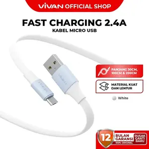 Kabel Data USB Micro SM II (30/100/200CM) VIVAN Fast Charging 2.4A Flat Design Semua Type Smartphone Garansi 1 Tahun