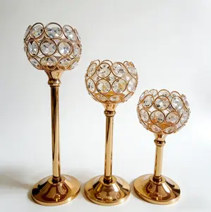 [COD] 3 Tinggi Tempat lilin Kristal Emas Mewah - Dekorasi Kreatif untuk Rumah, Pesta Makan Malam & Pernikahan dengan Pencahayaan Romantis