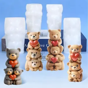 Cetakan SIlikon Candle Stacking Teddy Bear Holding Heart Bear Tumpuk Pegang Hati 3D Mold