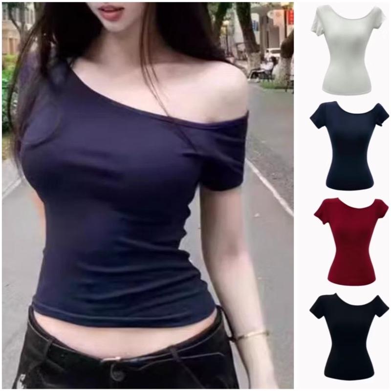 Deal mở bán 39k Áo thun lệch vai áo trễ vai chất thun gân tăm co giãn tôn dáng