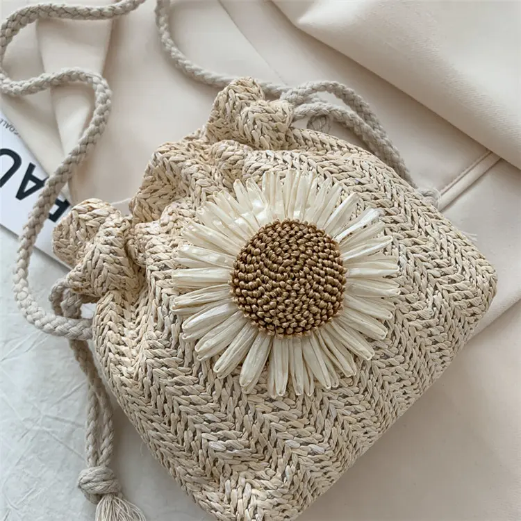 Tas Selempang Bucket Serut Bahan Anyaman Bunga Matahari/Tas Serut Bunga Matahari [READY Jakarta] Wanita 6
