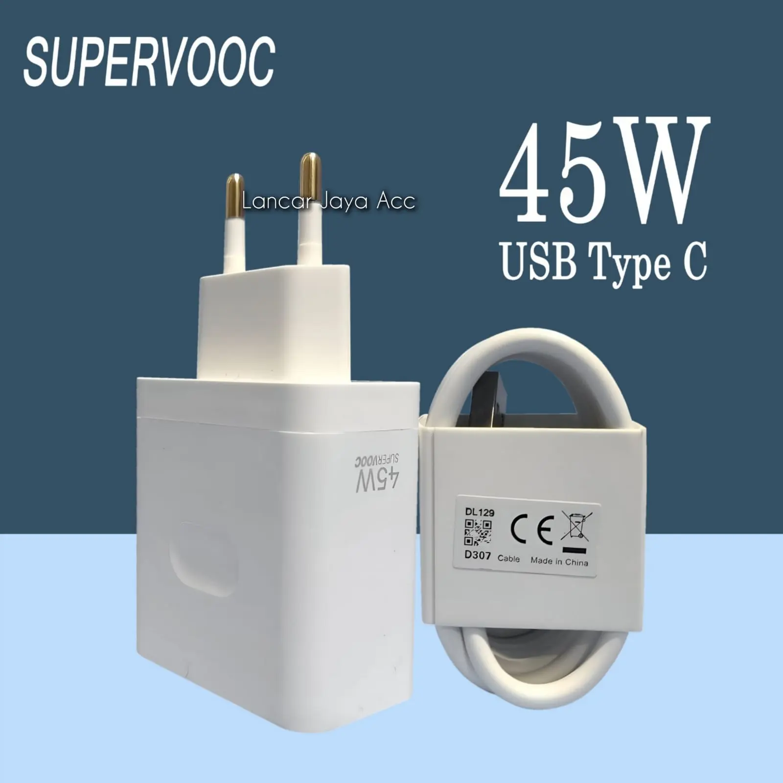 Charger Carger Casan Cas Adaptor 45W SUPER VOOC TYPE C Cable Kabel  Pengisi Adaptor - Pengisian Cepat - Adapter